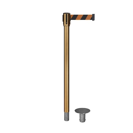 Retractable Belt Removable Stanchion, 2ft Sat.Brass Post  11ft. Blk/Or